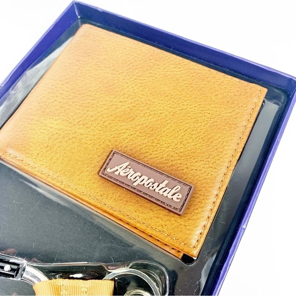Aeropostale Brown Wallet and Keychain Set • Last Minute Holiday Gift • NWT